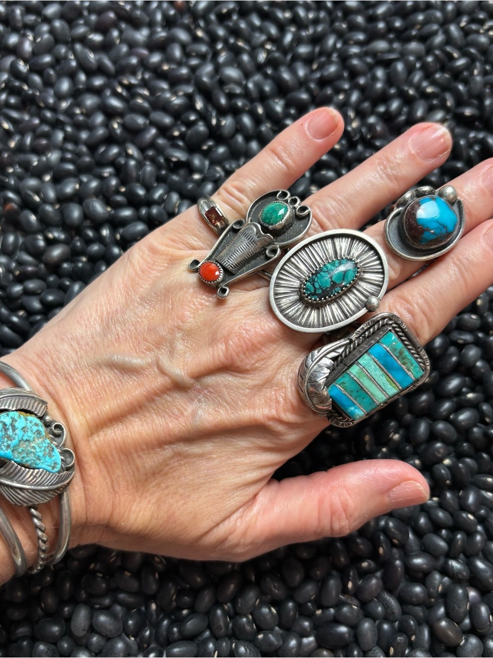 Handmade Turquoise and Silver Statement Ring Set - Women Jewelry